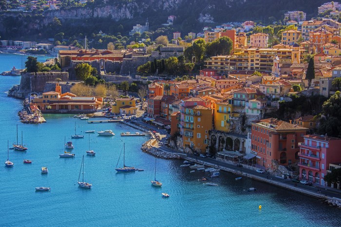 Villefranche-sur-Mer, France Coastline with Boats and Buildings