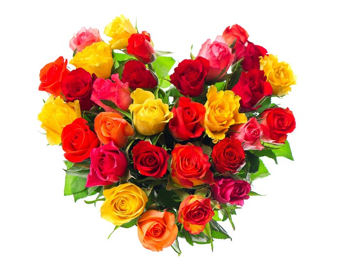 Heart shape bouquet of colorful roses