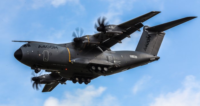 Airbus A400M military transport aircraft in flight