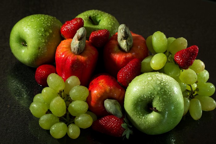 4K Fruit: Apples, Grapes, and Strawberries with Water Drops