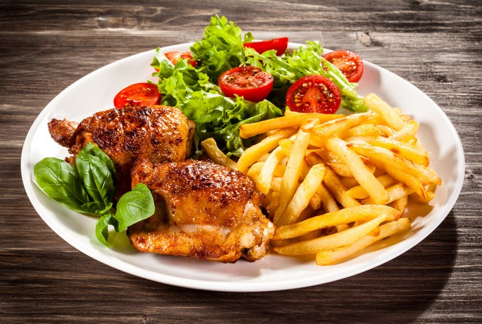 4K Roast Chicken with French Fries and Fresh Salad