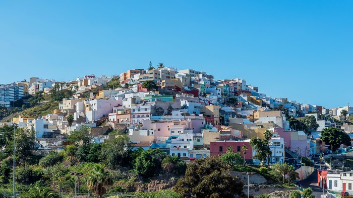 Colorful houses on a hillside in Las Palmas, Gran Canaria, Spain