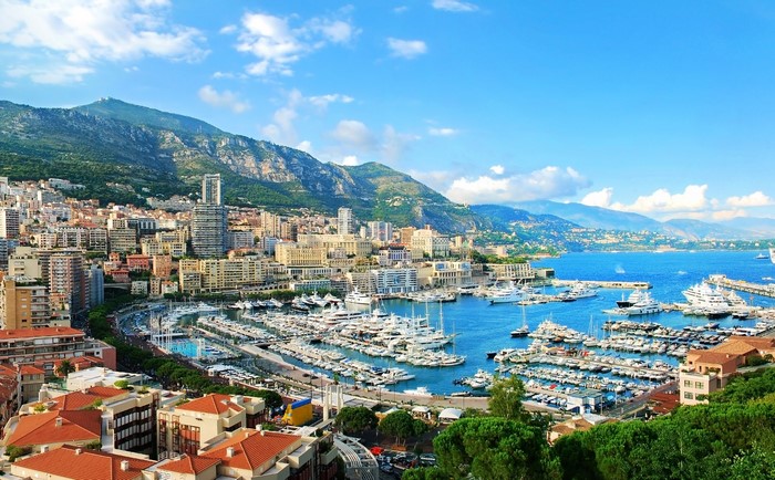 Monte Carlo Harbor with Yachts and Mountains