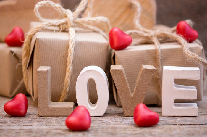 Valentine's Day Gifts with LOVE letters and hearts