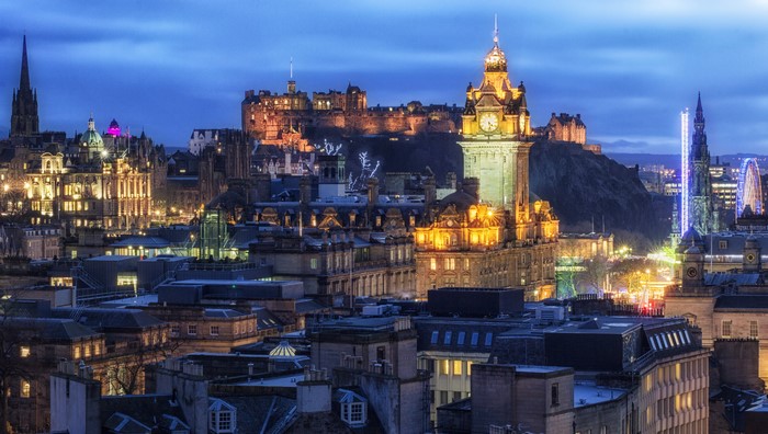 Edinburgh cityscape at night, Scotland