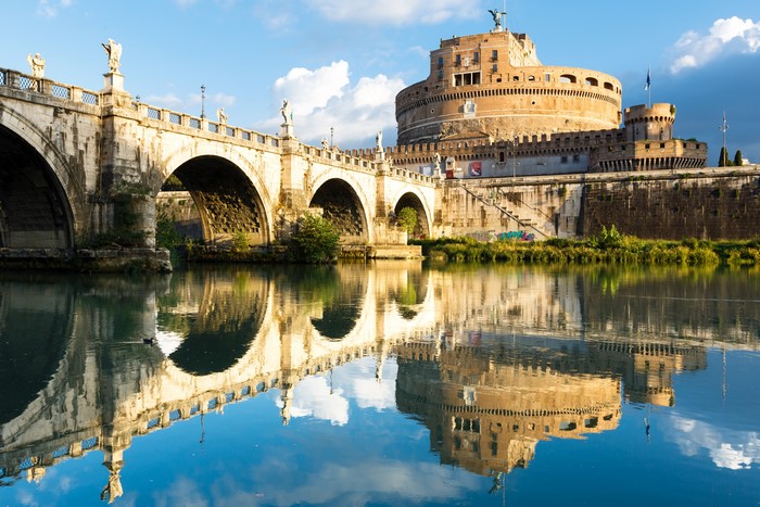 Castel Sant'Angelo and Ponte Sant'Angelo over Tiber River in Rome
