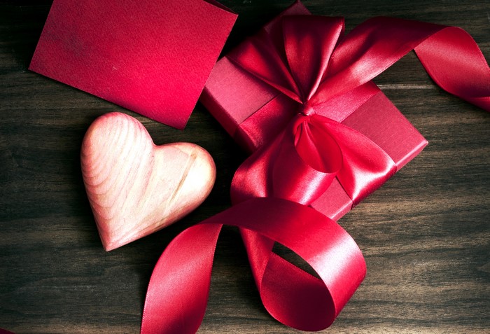 Valentine's Day Gift with Heart and Ribbon