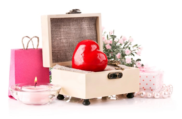 Valentine's Day Heart Gift Box with Candle and Flowers