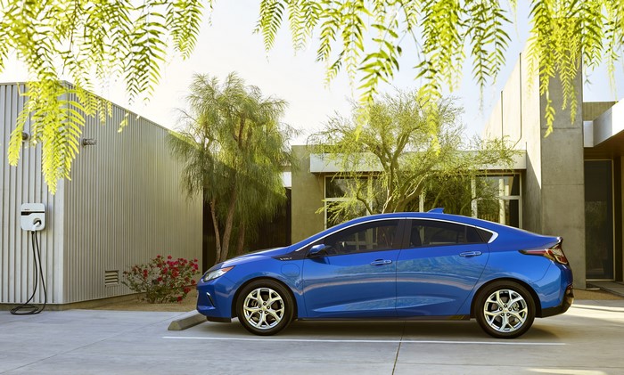 Blue 2016 Chevrolet Volt charging