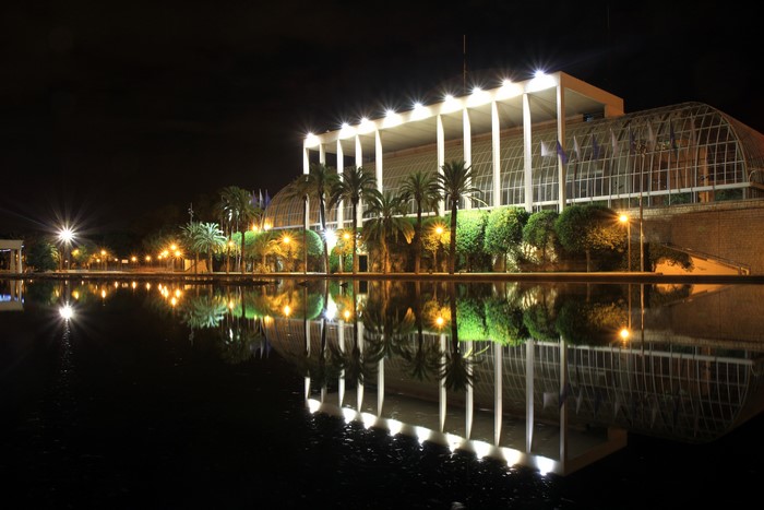 Palais de la Musique Valence at Night with Reflection