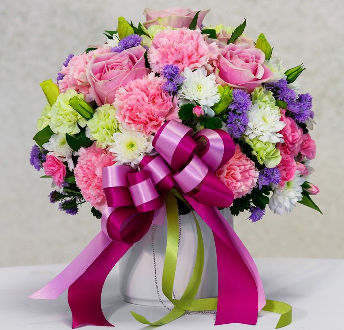 Pink and Purple Flower Bouquet with Bow
