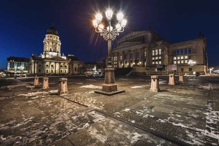 Gendarmenmarkt square at night in Berlin, Germany