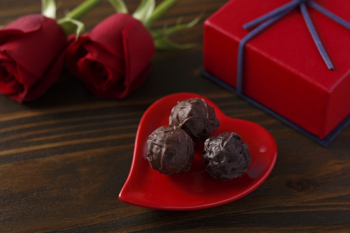 Valentine's Day Chocolate Truffles with Roses and Gift Box