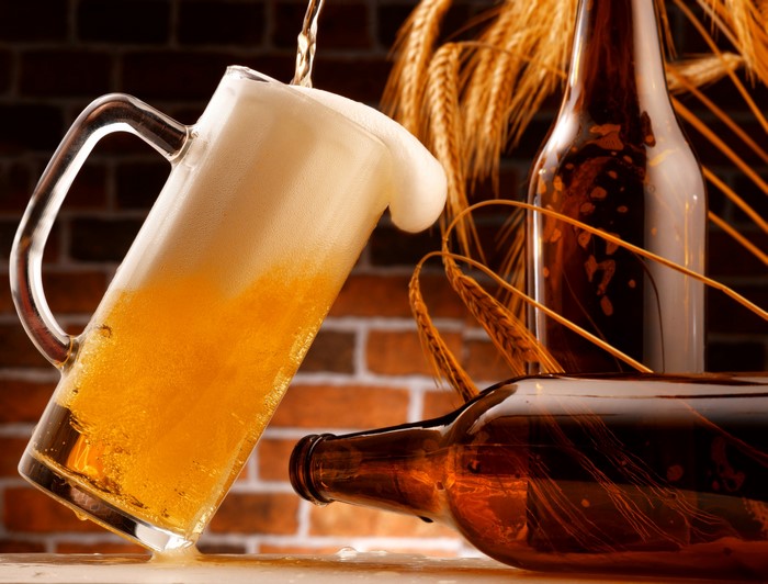 Beer Mug and Bottles with Wheat