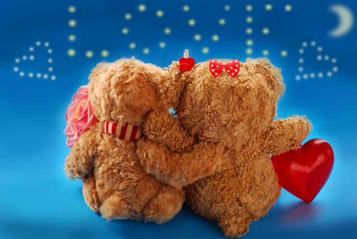 Two Teddy Bears with Rose and Heart