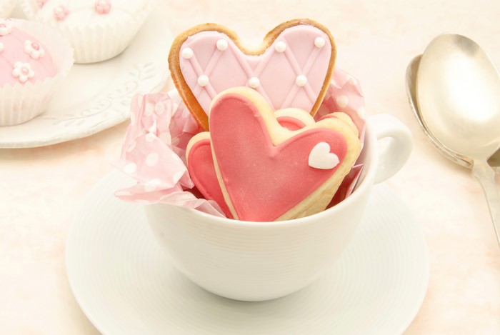 Heart-shaped cookies in a cup