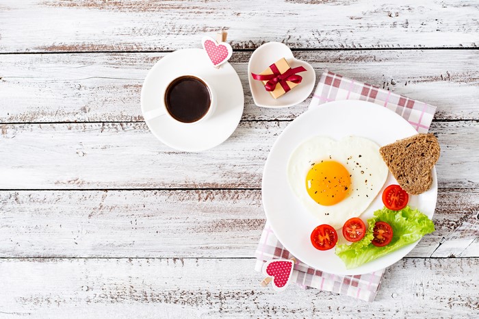 Valentine's Day Breakfast with Heart-Shaped Egg and Coffee
