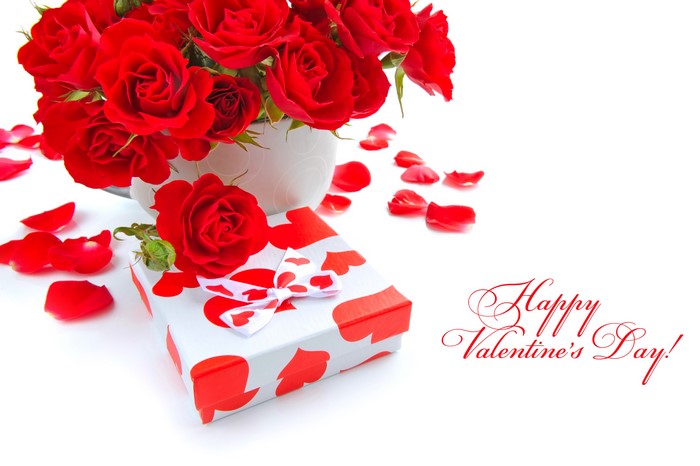 Red Roses and Gift for Valentine's Day