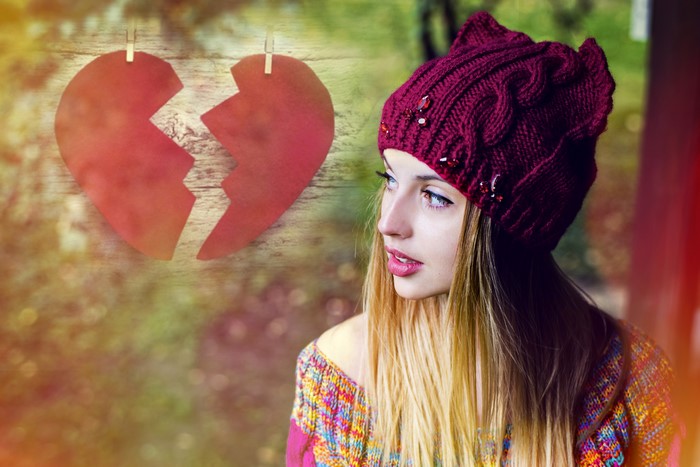 Girl with broken heart decoration
