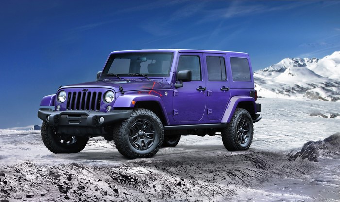 Violet 2016 Jeep Wrangler Backcountry in Snowy Mountains