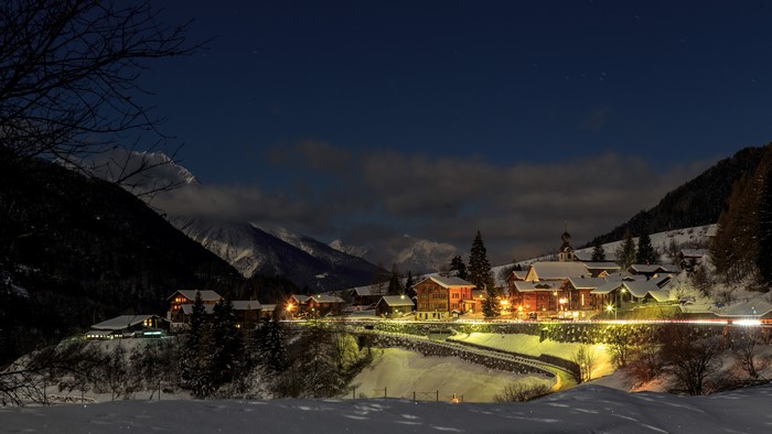 Blitzingen Goms, Switzerland at Night in Winter