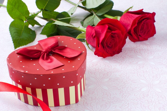 Red Heart Gift Box with Red Roses
