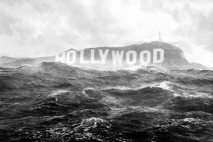 The Hollywood Sign Submerged in Rough Seas