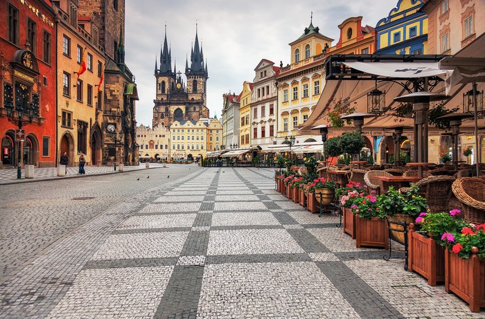 Old Town Square in Prague, Czech Republic with Church of Our Lady before Týn