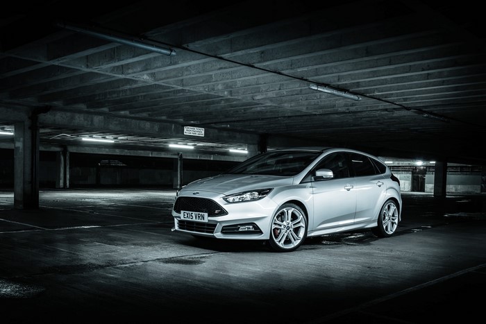 Silver 2015 Ford Focus ST in parking garage