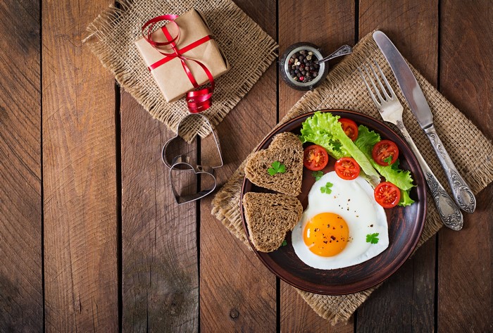 Valentine's Day Breakfast with Fried Egg and Heart-Shaped Toast
