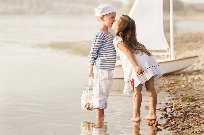 4K Sweet Moment Between Little Boy and Girl by Coast