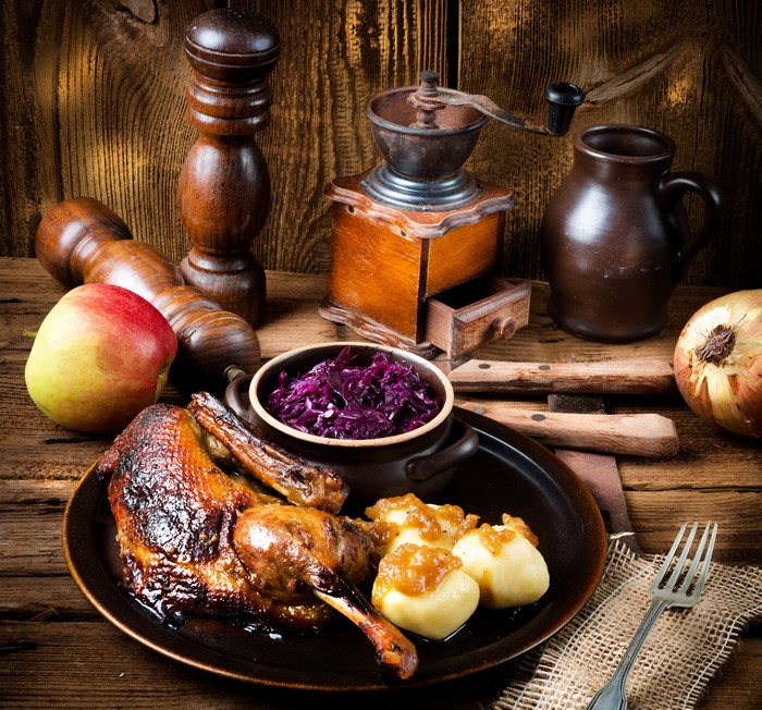 Roast Duck with Red Cabbage and Dumplings