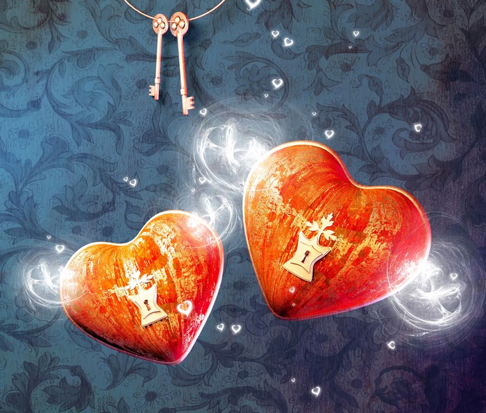 Two hearts with locks and keys