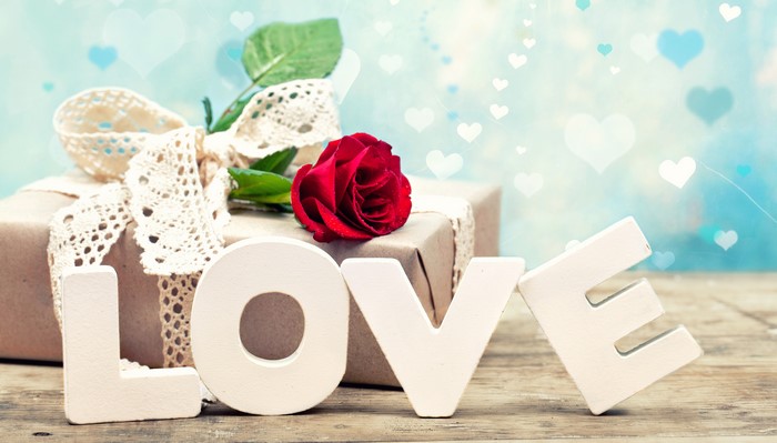 Valentine's Day Love with Rose and Gift