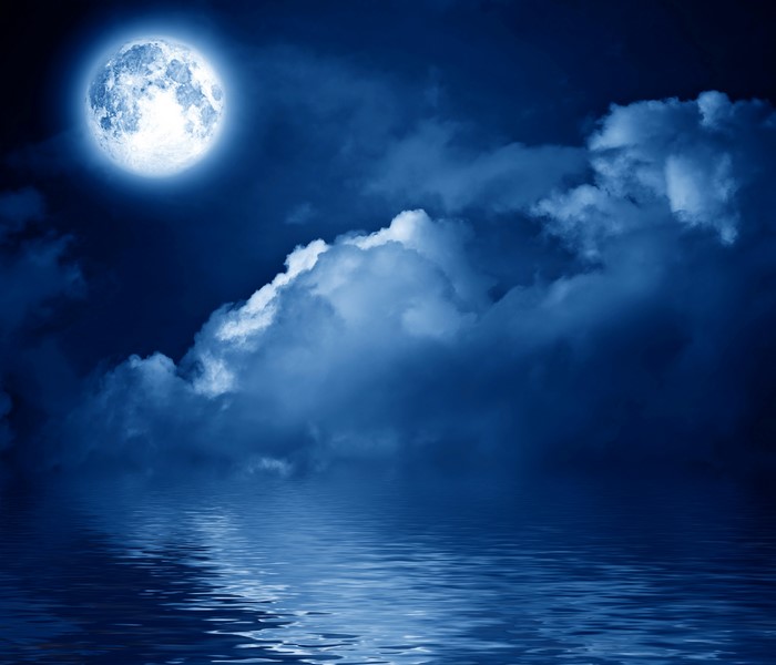 4K Night Sky with Moon and Clouds over Water