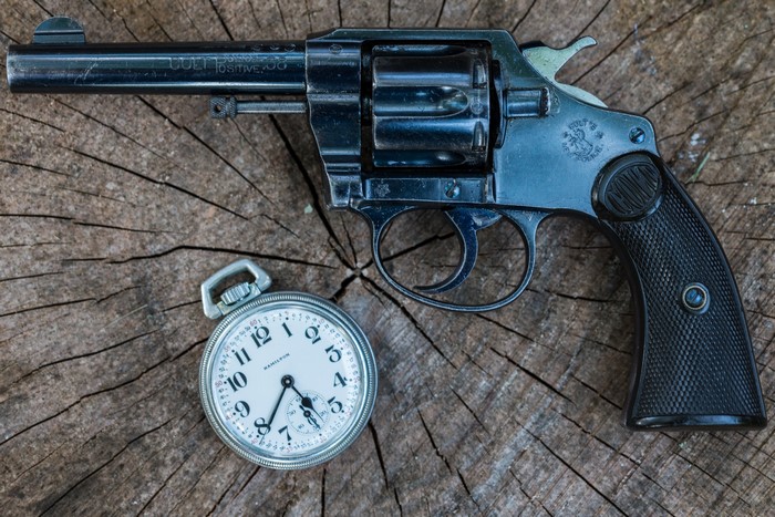 Colt Positive Revolver and Hamilton Pocket Watch