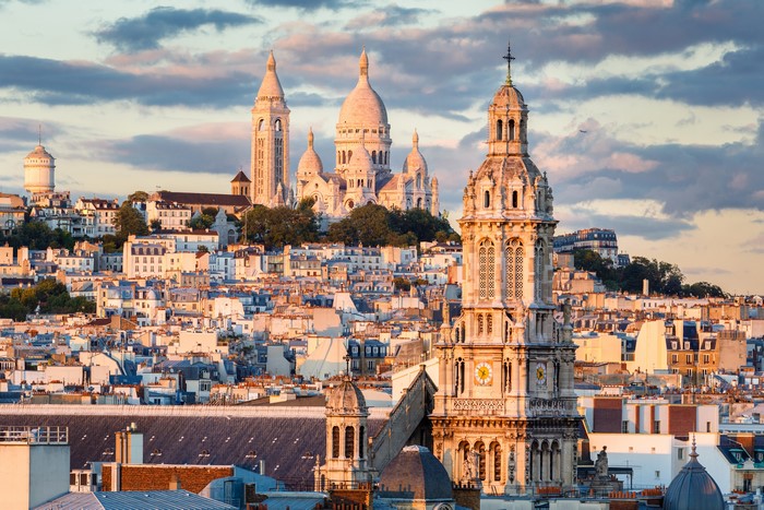 Parisian Skyline with Sacré-Cœur Basilica and Church Tower