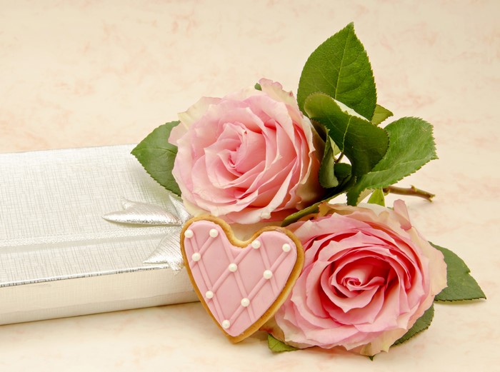 Pink Roses, Heart Cookie, and Gift Box