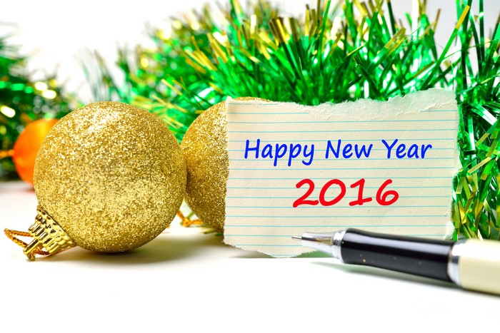 Happy New Year 2016 greeting with ornaments