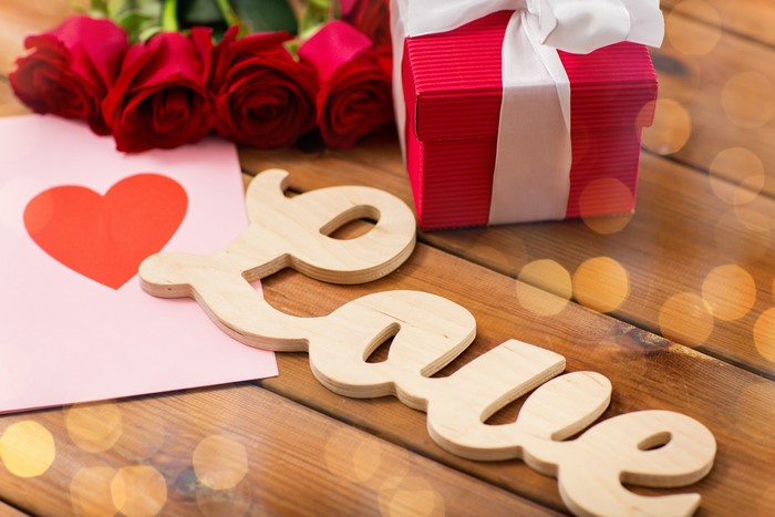Valentine's Day Love with Roses and Gift