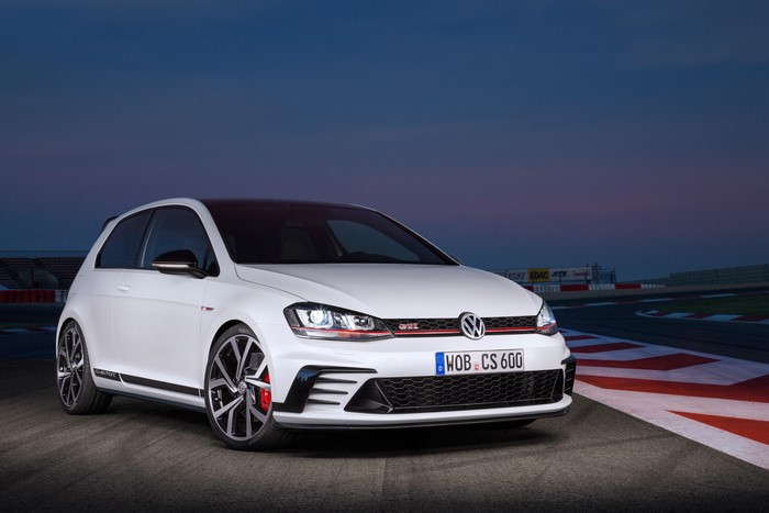 White 2015 Volkswagen Golf GTI on a Racetrack