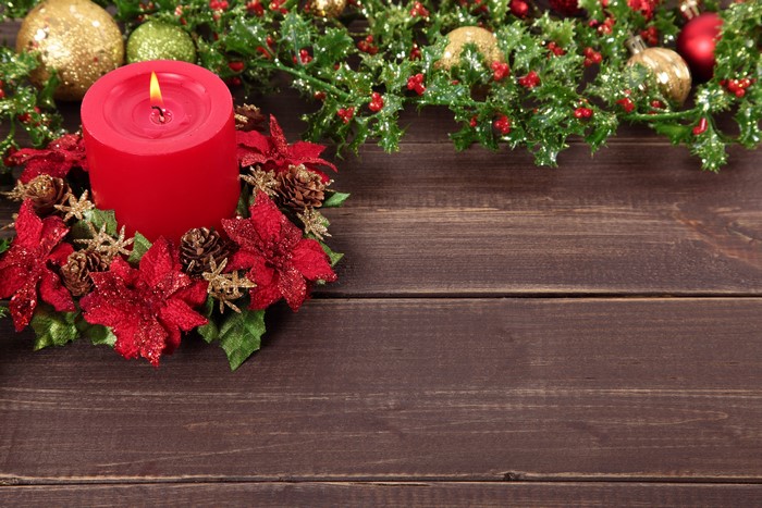 Christmas Candle with Holly and Ornaments