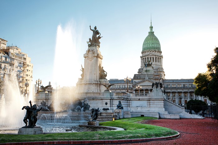 4K View of Buenos Aires Monument and Fountain