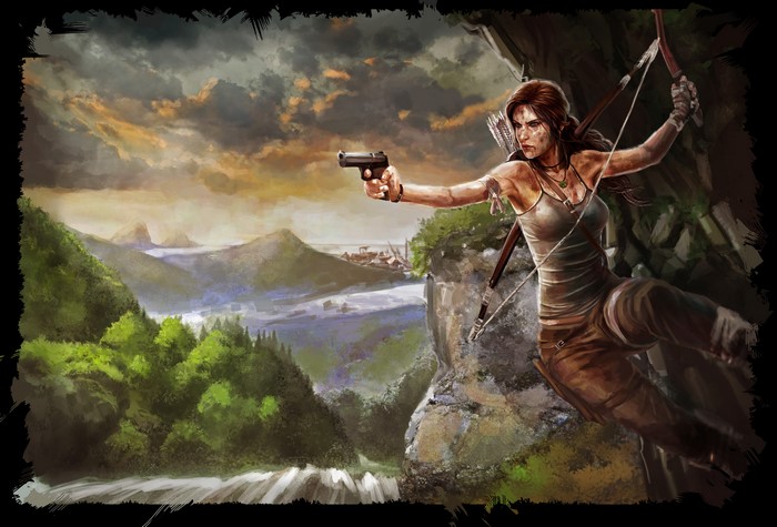 Lara Croft from Tomb Raider with pistol and bow
