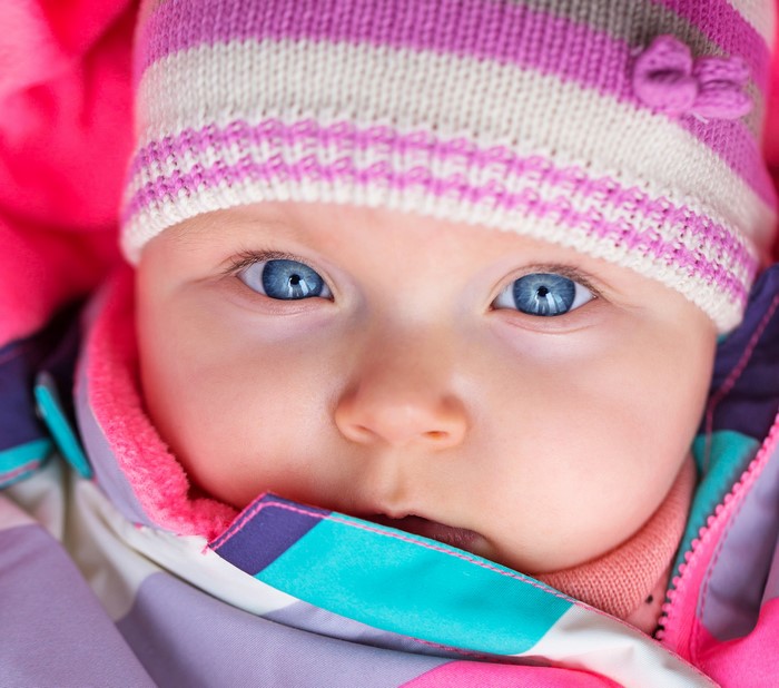 Baby wearing a winter hat and jacket