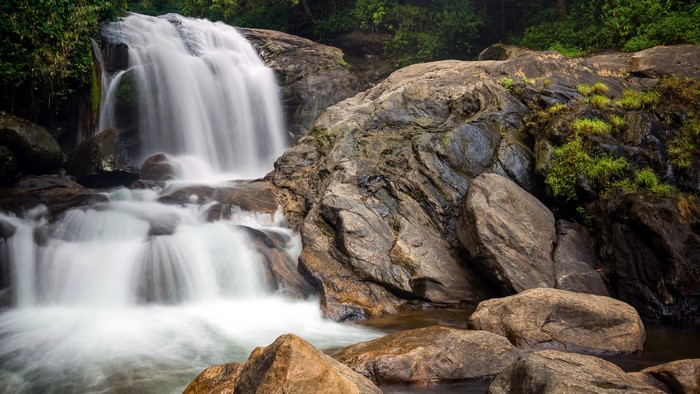Waterfall cascading over rocks in a forest