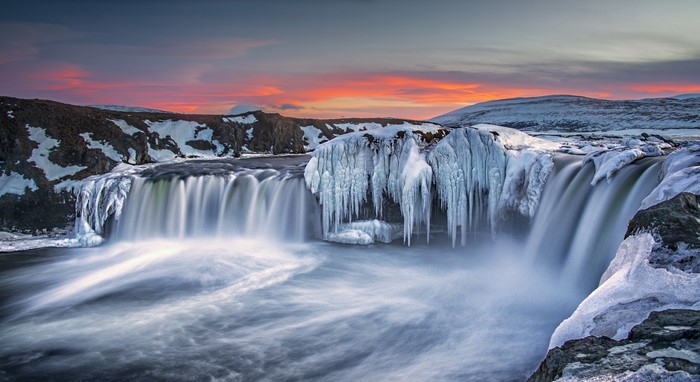 Goðafoss Waterfall in Iceland during winter