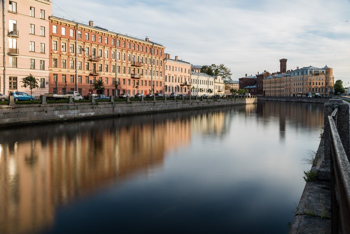 Buildings along a canal in St. Petersburg, Russia