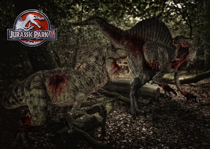 Jurassic Park III Dinosaurs Fighting in Forest