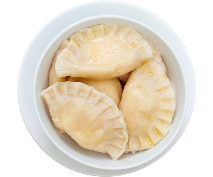 Pierogi varenyky in a white bowl